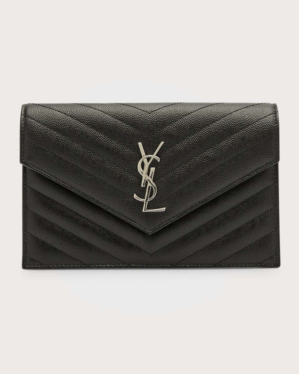 YSL Monogram Small Wallet on Chain in Grained Leather